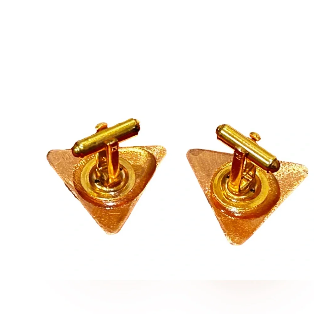 Vintage MCM Copper & Enamel Triangle Cuff Links Measure 1” Each Side